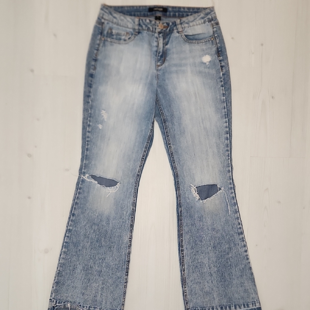 Refuge Distressed Bootcut Jeans - Size 6 - Light Wash Y2k Denim Raw Hem